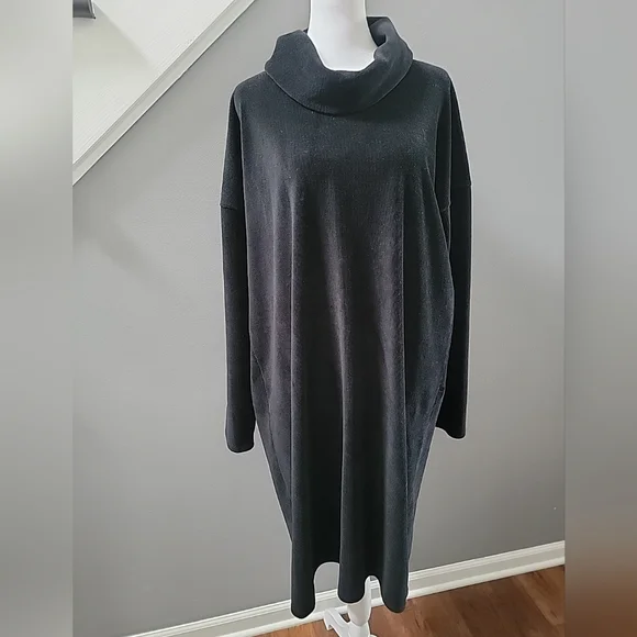 PureJill J.Jill Black Long Sleeve Corduroy Turtle Neck Sweater Dress Size Large - Picture 2 of 6